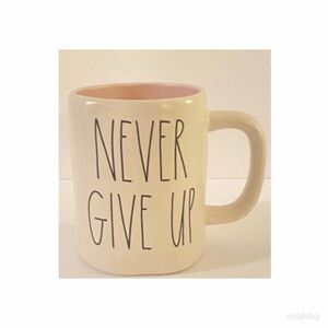 NEW Rae Dunn Never Give Up Mug with Pink Interior